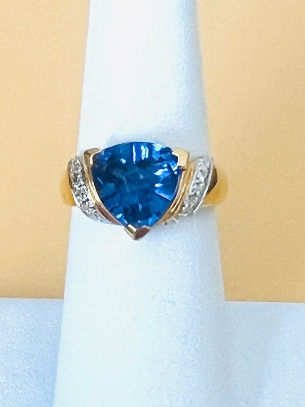 Gold over silver and Blue CZ Ring size 6